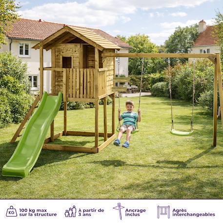 Kangui cabane sur pilotis wapiti - balançoires, toboggan, cabane avec balcon Brown 2 - vertbaudet enfant 