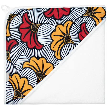 Grande cape de bain en coton et bambou wax fleurs de mariage Bleu+Rouge 5 - vertbaudet enfant 