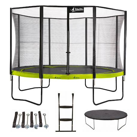 KANGUI Trampoline de jardin rond 430 cm filet échelle bâche kit ancrage | PUNCHI Vert 430