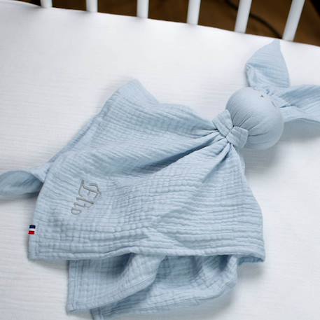 Doudou lapin  en gaze de coton jeanne Beige+Blanc+Blanc à pois or+Bleu+Camel+Écru+Gris+Rose+Terracotta+Vert de gris 22 - vertbaudet enfant 