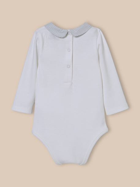 Body bébé col à carreaux - coton biologique Rayure amande+Tattersall ciel 8 - vertbaudet enfant 