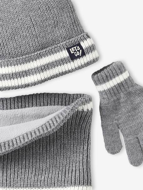 Ensemble garçon bonnet, snood et gants bleu nuit+gris chiné 13 - vertbaudet enfant 