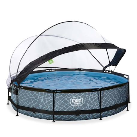Piscine couverte wood ø360x76cm avec pompe filtrante Gris+Vert 1 - vertbaudet enfant 