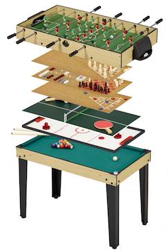 -Kangui table de jeux 10 en 1 - baby-foot - billard - ping pong - hockey - bowling - cartes - structure bois - accessoires inclus