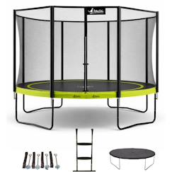 -Trampoline ø 430cm + filet + échelle + bâche + kit ancrage - punchi 430 vert