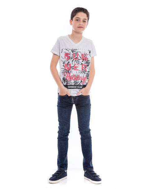 T-shirt col v nogota garçon Blue+Grey 8 - vertbaudet enfant 