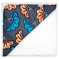-Grande cape de bain en coton et bambou wax fleurs de mariage