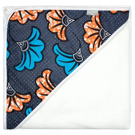 Grande cape de bain en coton et bambou wax fleurs de mariage Bleu+Rouge 1 - vertbaudet enfant 