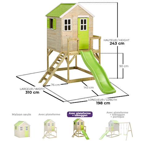 Maisonnette enfant extérieur en bois tinni avec plateforme et toboggan Brown 4 - vertbaudet enfant 