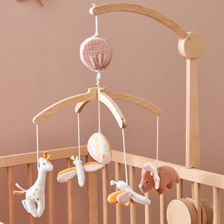 Mobile musical en bois popsie Rose, écru, ocre 3 - vertbaudet enfant 