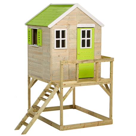 Maisonnette enfant extérieur en bois tinni avec plateforme Brown 2 - vertbaudet enfant 