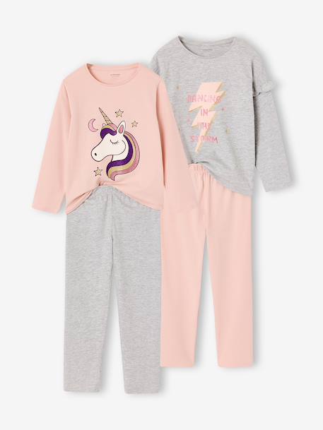 Lot de 2 pyjamas fille rose poudré 1 - vertbaudet enfant 