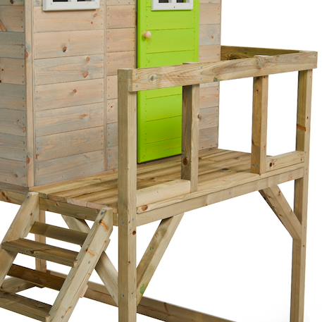 Maisonnette enfant extérieur en bois tinni avec plateforme Brown 3 - vertbaudet enfant 