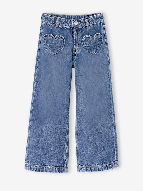 Jean large fille bleu moyen+denim brut 1 - vertbaudet enfant 