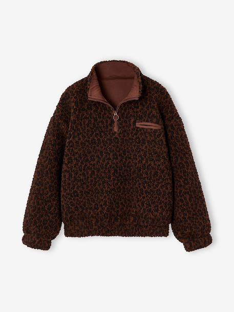Sweat sherpa fille col montant zippé chocolat 4 - vertbaudet enfant 
