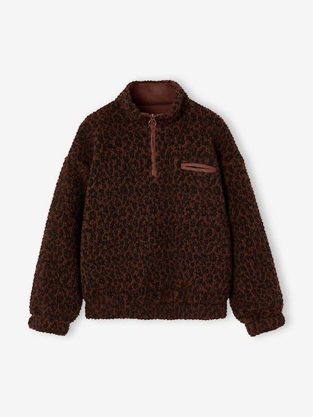 Sweat sherpa fille col montant zippé chocolat 5 - vertbaudet enfant 