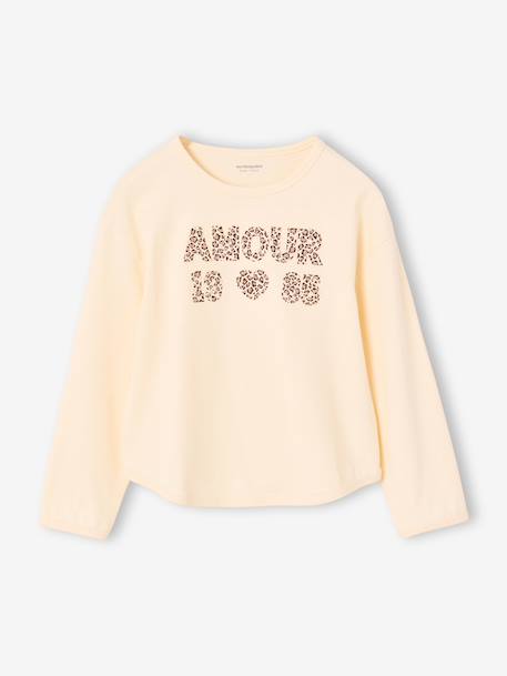 T-shirt manches longues fille écru+mauve 1 - vertbaudet enfant 