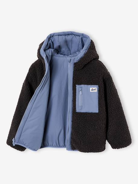 Blouson réversible à capuche garçon bleu grisé+vert sapin 4 - vertbaudet enfant 