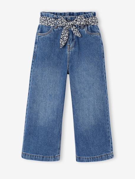 Jean large paperbag fille bleu foncé+bleu moyen 5 - vertbaudet enfant 