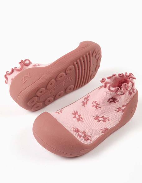 Chaussettes-chaussons avec motif floral et semelle antidérapante Rose clair 3 - vertbaudet enfant 