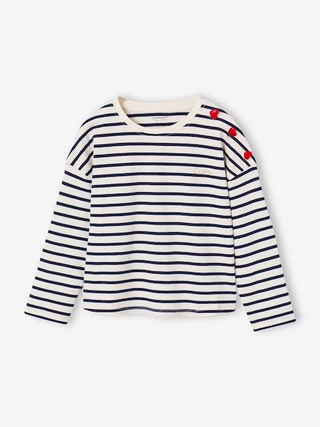 T-shirt marinière manches longues fille marine+rose bonbon 1 - vertbaudet enfant 