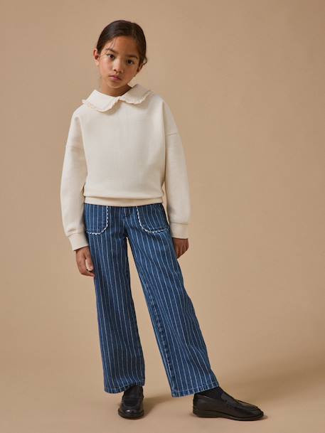Sweat fille col volanté Ecru 4 - vertbaudet enfant 