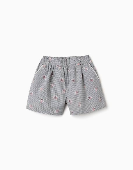 Short en coton à motif vichy et imprimé floral Bleu foncé 1 - vertbaudet enfant 