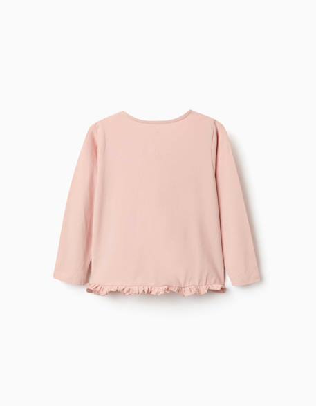 T-shirt en coton à manches longues avec imprimé et ourlet volanté Blanc+Rose clair 5 - vertbaudet enfant 