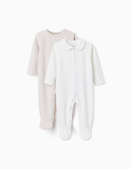 Bébé-Lot de 2 pyjamas unis/à rayures en velours