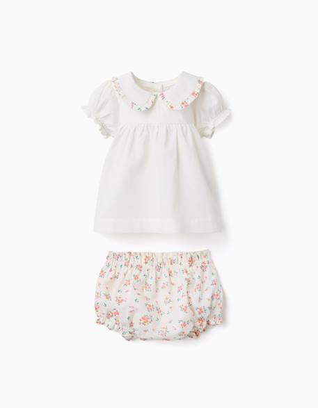 Blouse et bloomer en coton avec volants Beige clair 1 - vertbaudet enfant 