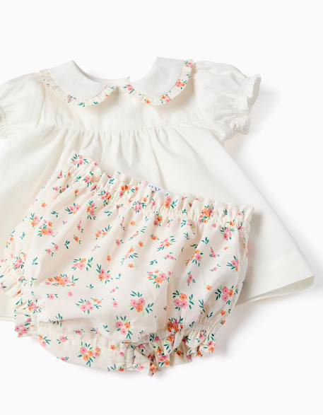 Blouse et bloomer en coton avec volants Beige clair 4 - vertbaudet enfant 