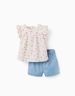 -Chemisier à motif floral et short en jean