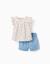 Chemisier à motif floral et short en jean Beige clair 1 - vertbaudet enfant 
