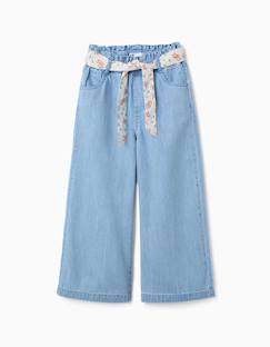 -Pantalon en jean à jambe large avec ceinture à motif floral