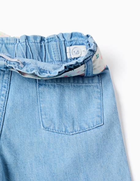 Pantalon en jean à jambe large avec ceinture à motif floral Bleu 3 - vertbaudet enfant 