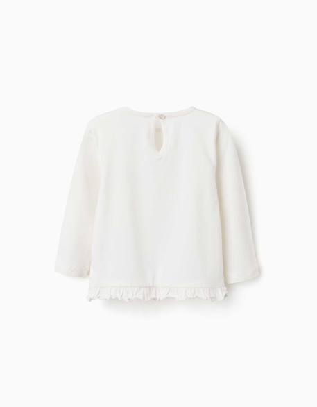 T-shirt en coton à manches longues avec ourlet volanté Blanc+Rose clair 2 - vertbaudet enfant 