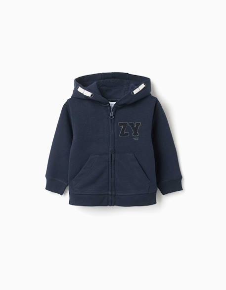 Sweat zippé avec broderie en bouclettes zy Bleu foncé 1 - vertbaudet enfant 