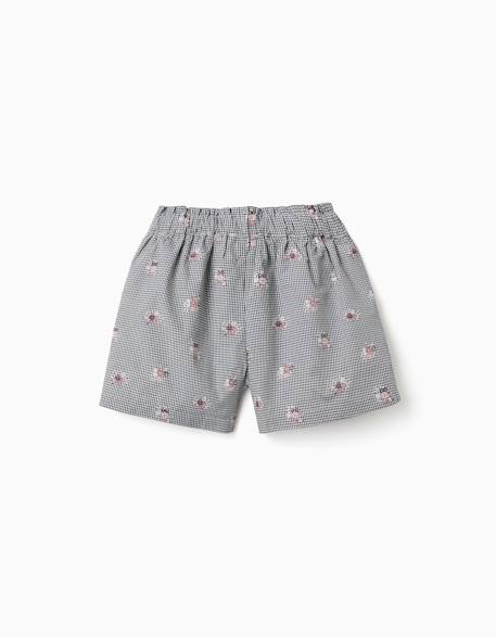 Short en coton à motif vichy et imprimé floral Bleu foncé 2 - vertbaudet enfant 