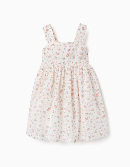 Robe sans manches en coton avec motif floral Beige clair 1 - vertbaudet enfant 
