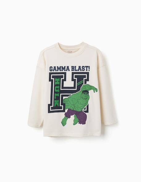 Garçon-T-shirt en coton à manches longues et imprimé hulk en relief
