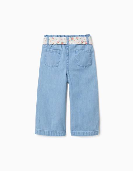 Pantalon en jean à jambe large avec ceinture à motif floral Bleu 2 - vertbaudet enfant 