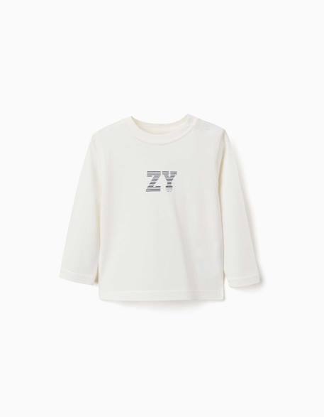 T-shirt en coton à manches longues avec imprimé zy en relief Blanc+Rouge 1 - vertbaudet enfant 