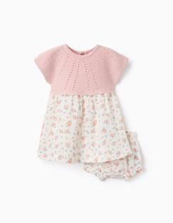Bébé-Robe, jupe-Robe bi-matière avec motif floral
