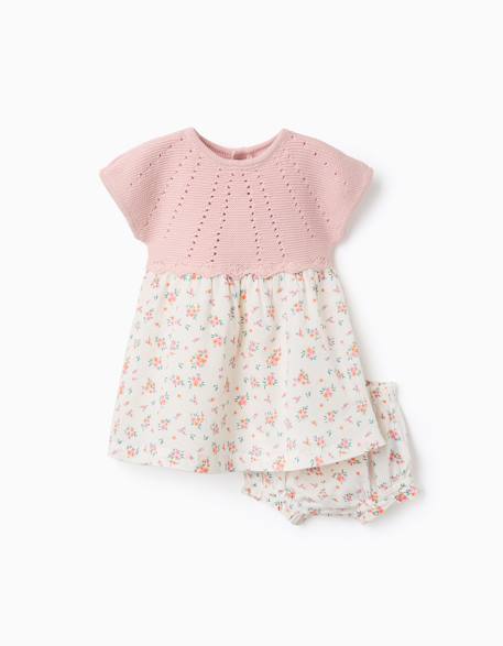 Bébé-Robe bi-matière avec motif floral