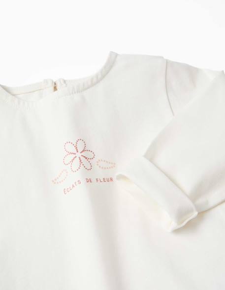T-shirt en coton à manches longues avec ourlet volanté Blanc+Rose clair 3 - vertbaudet enfant 