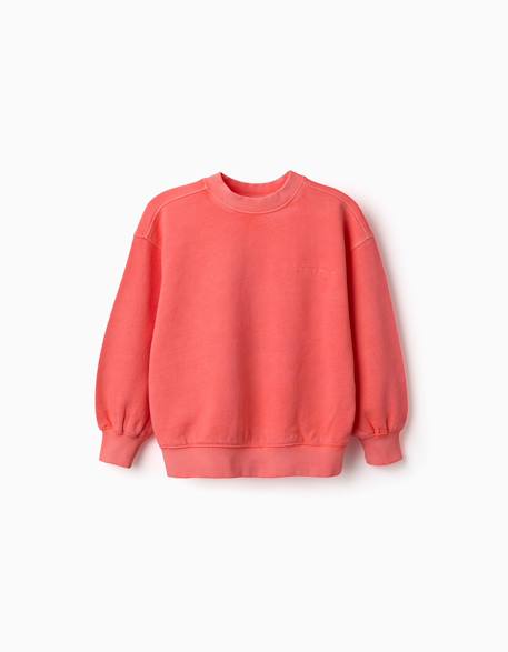 Sweat en coton avec épaules tombantes Corail clair 1 - vertbaudet enfant 
