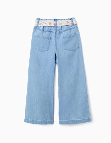 Pantalon en jean à jambe large avec ceinture à motif floral Bleu 2 - vertbaudet enfant 