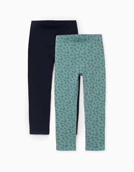 Lot de 2 leggings unis et imprimés Rose+Vert clair 5 - vertbaudet enfant 