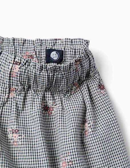 Short en coton à motif vichy et imprimé floral Bleu foncé 3 - vertbaudet enfant 