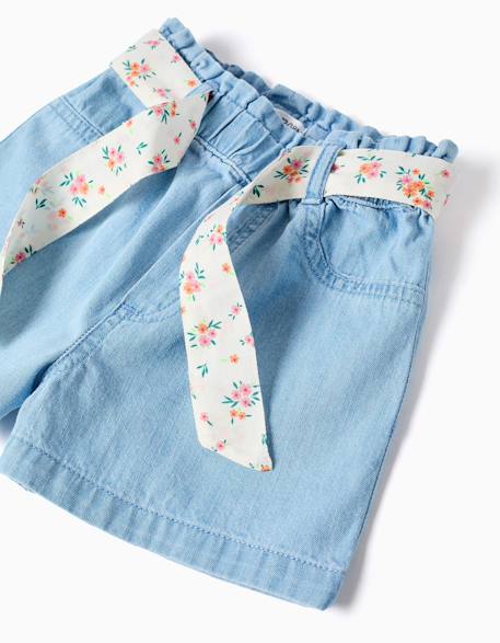 Short en jean avec ceinture à motif floral Bleu clair 4 - vertbaudet enfant 